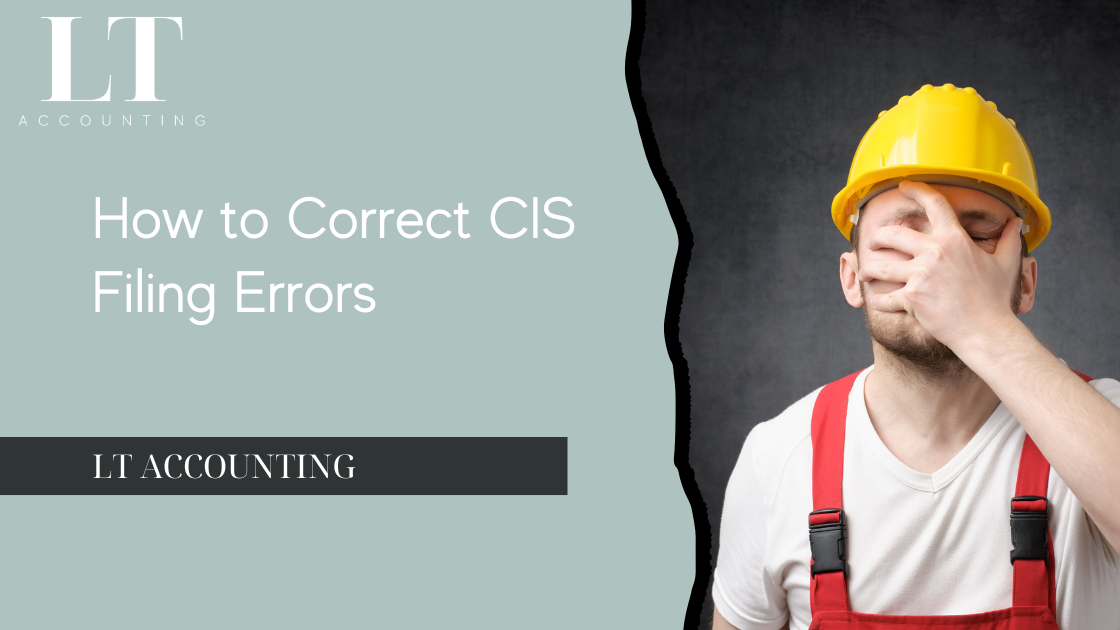 A UK contractor reviewing construction industry tax documents and using an online portal to correct CIS filing errors to ensure compliance with HMRC regulations.