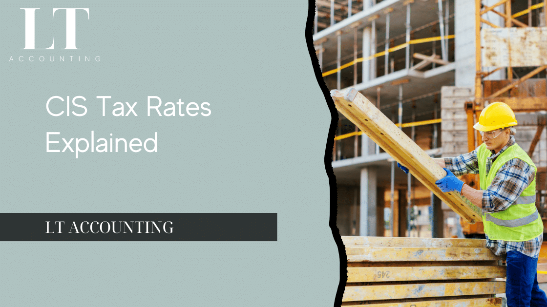 Diagram illustrating CIS tax rates for contractors and subcontractors, detailing 20%, 30%, and gross payment options under the Construction Industry Scheme